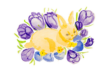 Fototapeta na wymiar watercolor easter rabbit
