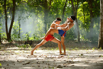 Muay thai fight boxing art and combat rope tied hand