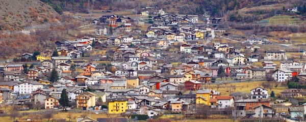 Panorama of the picturesque village in Aosta valley, Italy