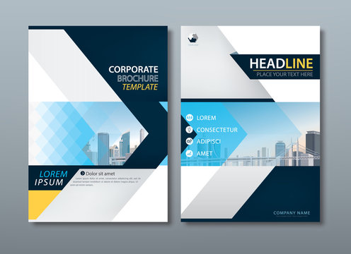 Blue yellow flyer design, Leaflet cover template.