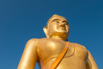 The huge golden Buddha at khao kiaw temple in ratchaburi Thailan