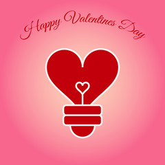 Red heart bulb, Valentine day theme, trendy Valentine wish, stock vector.