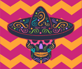 Skull vector with Mexican sombrero, vector