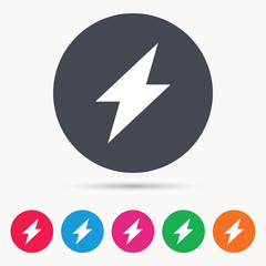 Lightning icon. Electricity energy power symbol. Colored circle buttons with flat web icon. Vector