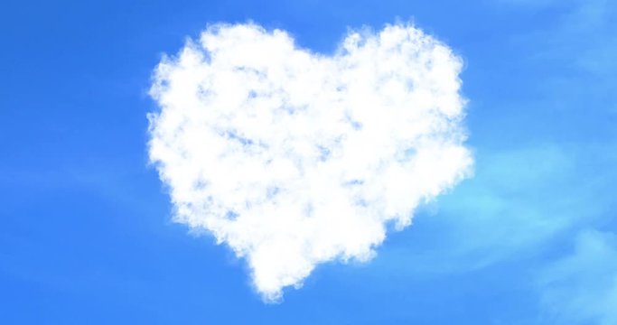 abstract heart filled love concept draw on the blue sky with white clouds background with alpha channel matte, valentine day holiday event festive symbol sign concept