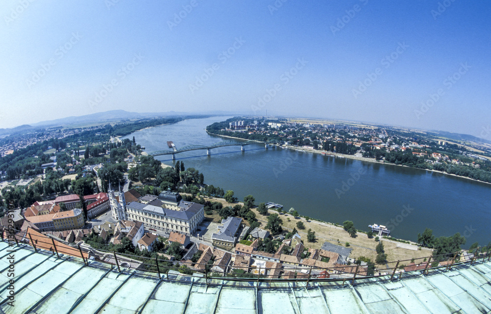 Wall mural Esztergom, view from cathedral to Danube, Hungary, Danube bend