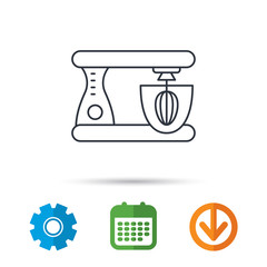 Mixer icon. Electric blender sign. Calendar, cogwheel and download arrow signs. Colored flat web icons. Vector
