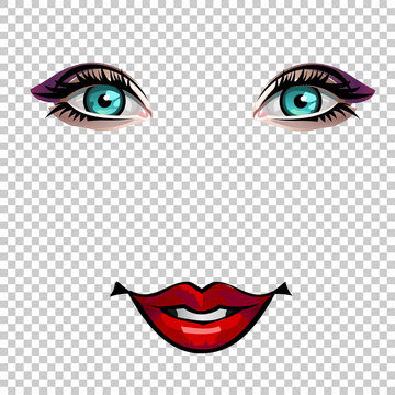 Vector pop art illustration eyes and lips of a young girl