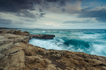 Fototapeta na wymiar Storm waves at Mediterranean Sea in Spain