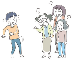 一人の男性に文句を言う複数の女性