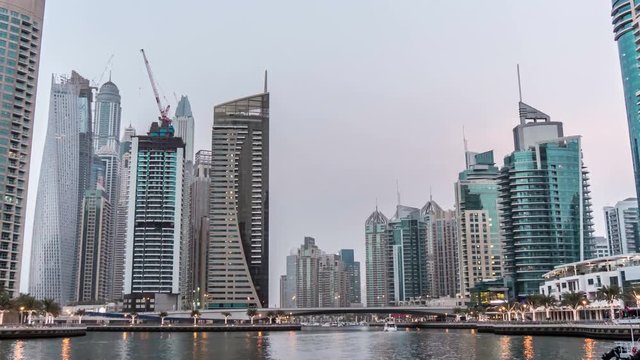 Dubai Marina in the daytime. Zoom out. Time lapse.