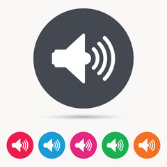 Sound icon. Music dynamic symbol. Colored circle buttons with flat web icon. Vector