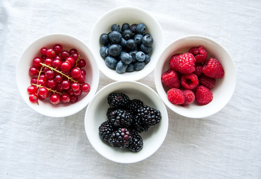 Mix of fresh berries. Raspberry, red currant, blackberries, blub