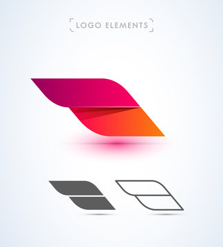 Abstract aircraft wing logo icon set. Origami paper and material design style.