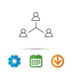 Teamwork group icon. Business community sign. Corporate work symbol. Calendar, cogwheel and download arrow signs. Colored flat web icons. Vector