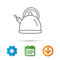 Teapot icon. Kitchen kettle sign. Hot drink appliance tool. Calendar, cogwheel and download arrow signs. Colored flat web icons. Vector