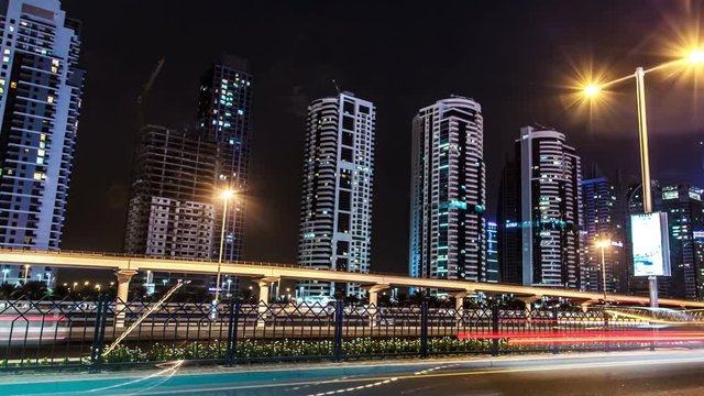 Dubai highways at night.Time lapse.