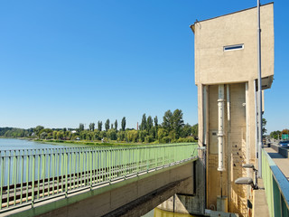 Tower actuators dam on the river Wislok in Rzeszow city â€“ Poland.