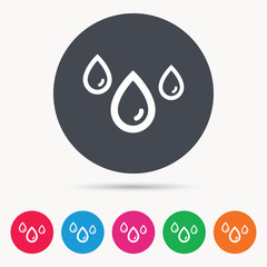 Water drop icon. Rainy weather symbol. Colored circle buttons with flat web icon. Vector