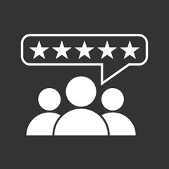 Customer reviews, rating, user feedback concept vector icon. Flat illustration on black background.