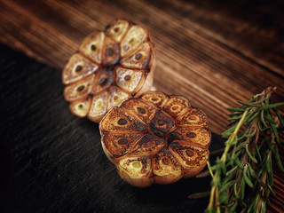 Roasted Garlic. On the table.