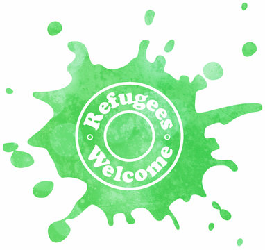 refugees welcome stamp on green mark