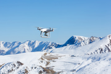 Fototapeta na wymiar Flying drone in mountain