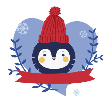 Cute penguin character design with ribbon