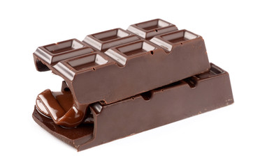 Chocolate with caramel on a white background