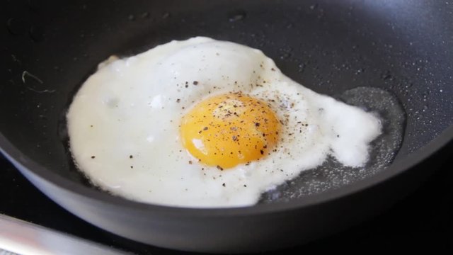 Fried eggs fried in a pan