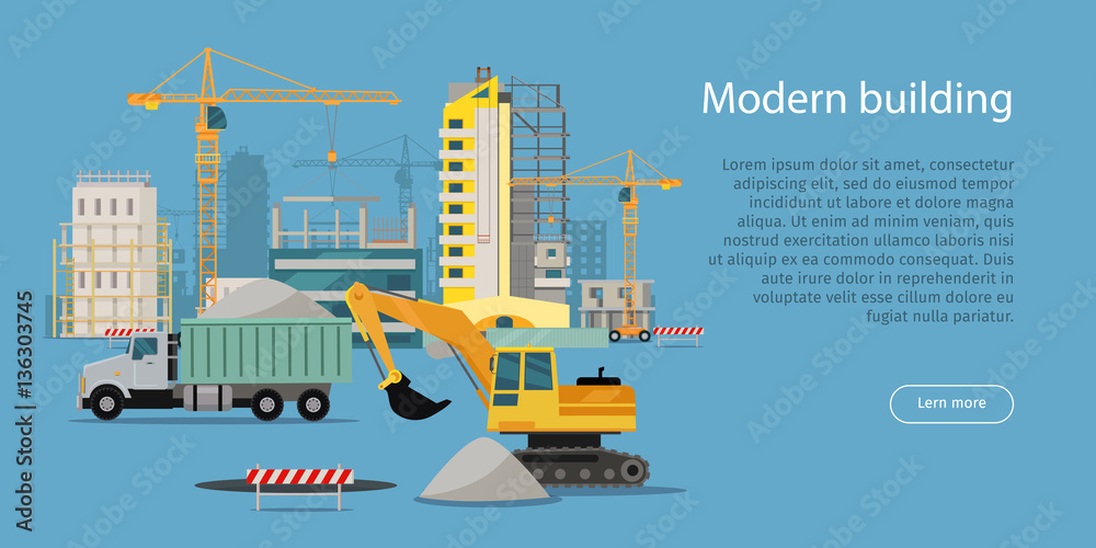 Wall mural modern building process banner vector illustration