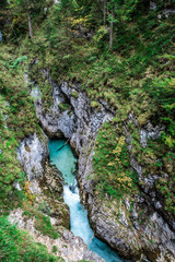 Leutaschklamm - wild gorge with river in the alps of Germany