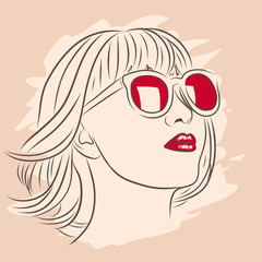 vector illustration of beautiful woman wearing white sunglasses