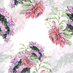 Seamless pattern with beautiful spring flowers and plants drawn by hand with colored pencils. Pencil drawing. Can be used for pattern fills, wallpapers, web page, surface textures.
