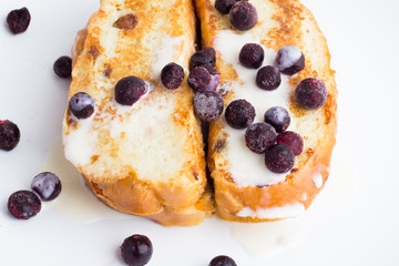 French toast with berries for breakfast close up