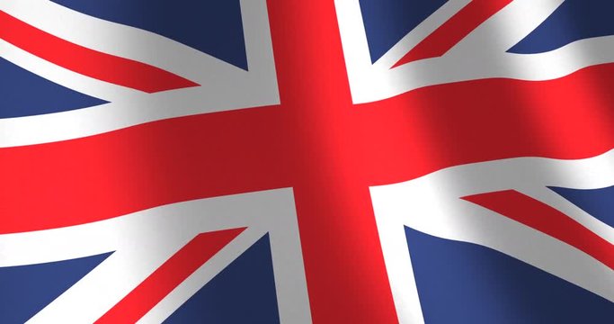 Union Jack flag of the United Kingdom of Great Brittain or UK with linen fabric texture which is moving in the wind. Smooth motion of waving flag in perfect loop.
