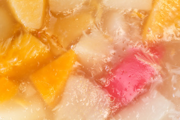 Close up of a delicious homemade cake with fruity jelly icing