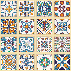 Vector set of Portuguese tiles. Collection of colored patterns for design and fashion