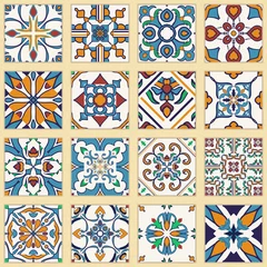 Papier Peint photo autocollant Tuiles marocaines Jeu de tuiles portugaises vectorielles. Collection de motifs colorés pour le design et la mode