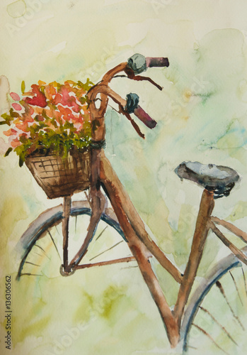 bicycle with flower basket painting
