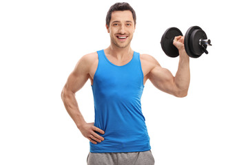 Young man lifting a dumbbell