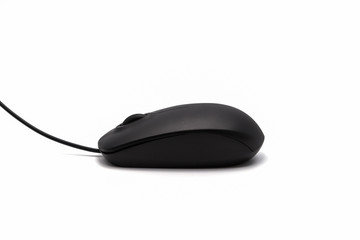 Profile of back optical mouse with cord isolated on white