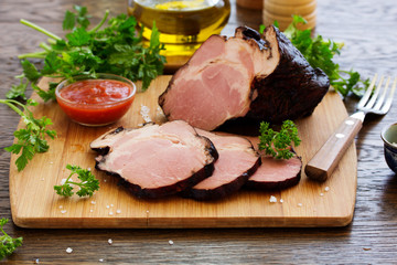 Boiled ham from black boar.