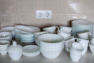 kitchen table-top, plate and cup.