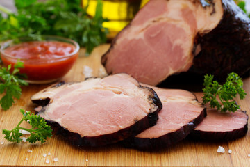 Boiled ham from black boar.