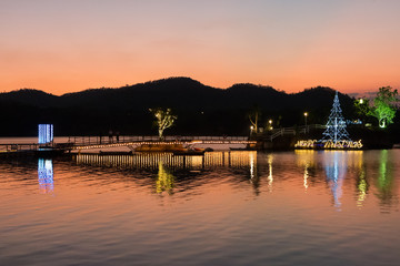Colorfull sky after sunset over the lake in Thailand