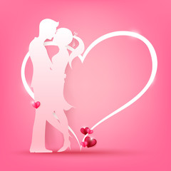 Couple man and woman with heart shape on pink bakcground vector