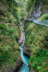 Leutaschklamm - wild gorge with river in the alps of Germany