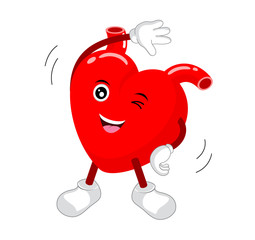 Heart character exercise. Hearth care concept,  illustration isolated on white background.