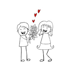 Boy and Girl with flowers 